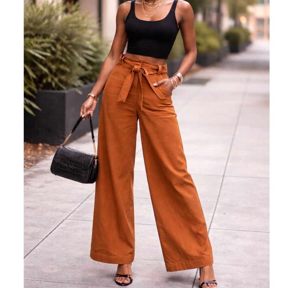 Chelsea & Violet Brown Belted Wide Leg Jeans High Rise Size 29 Long Inseam